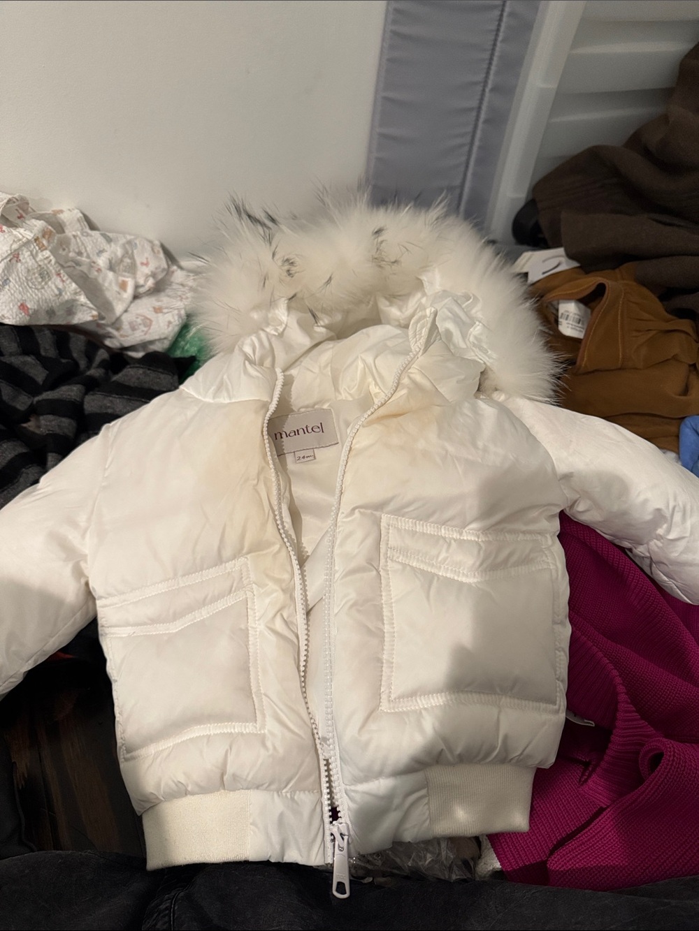 Kids White Faux-Fur Hood Puffer Jacket